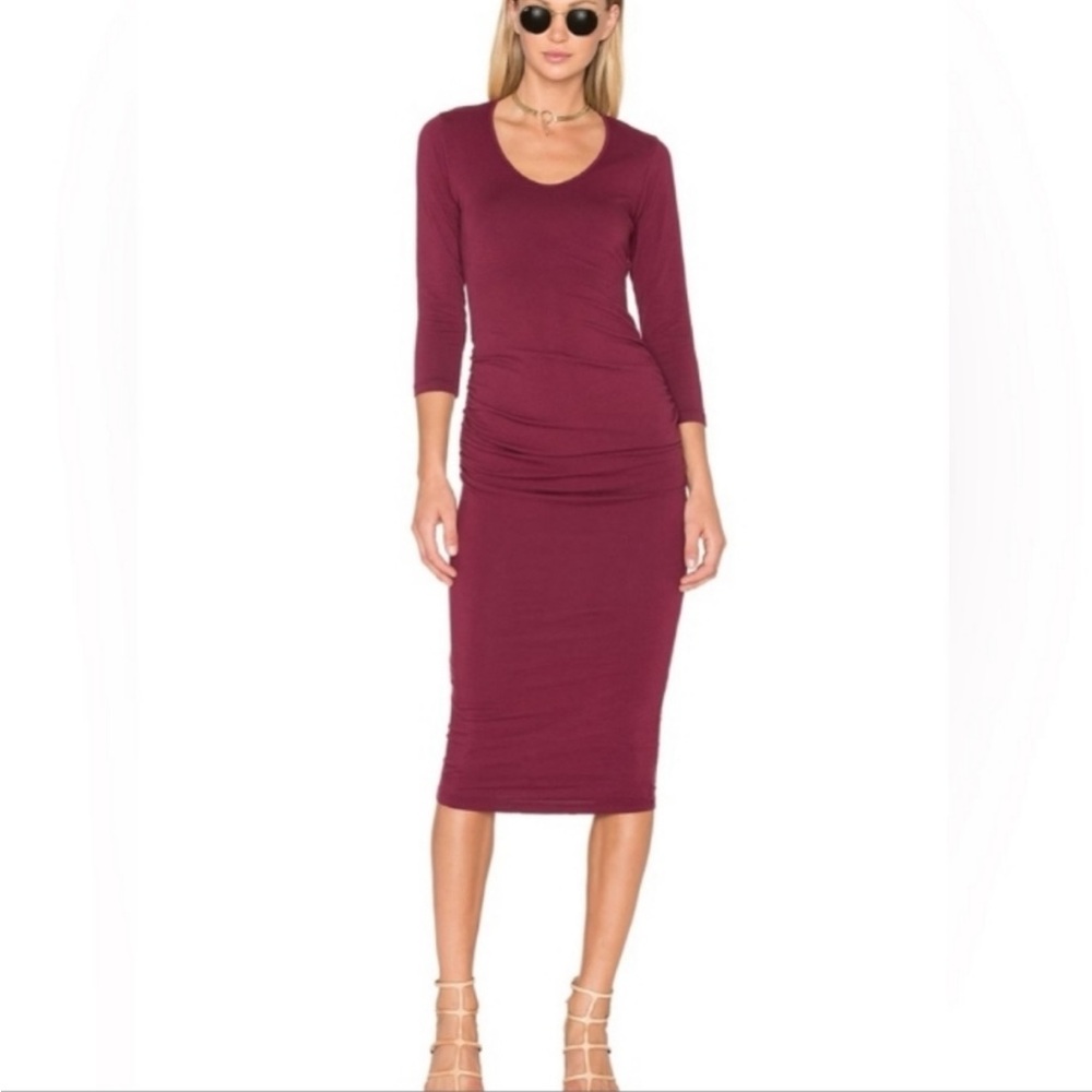 NWT Michael Stars Ruched Rich Burgundy Midi Dress